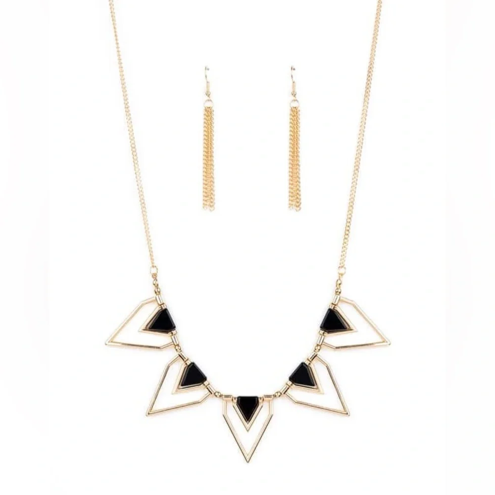 Gold and black geometric necklace